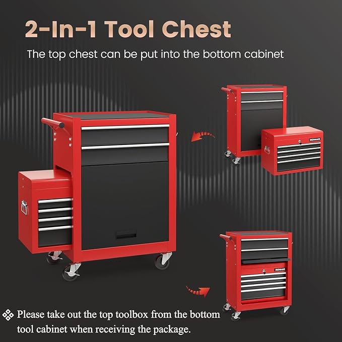 Goplus 6 Drawers Tool Chest, 2-in-1 Rolling Tool Box - Image 5