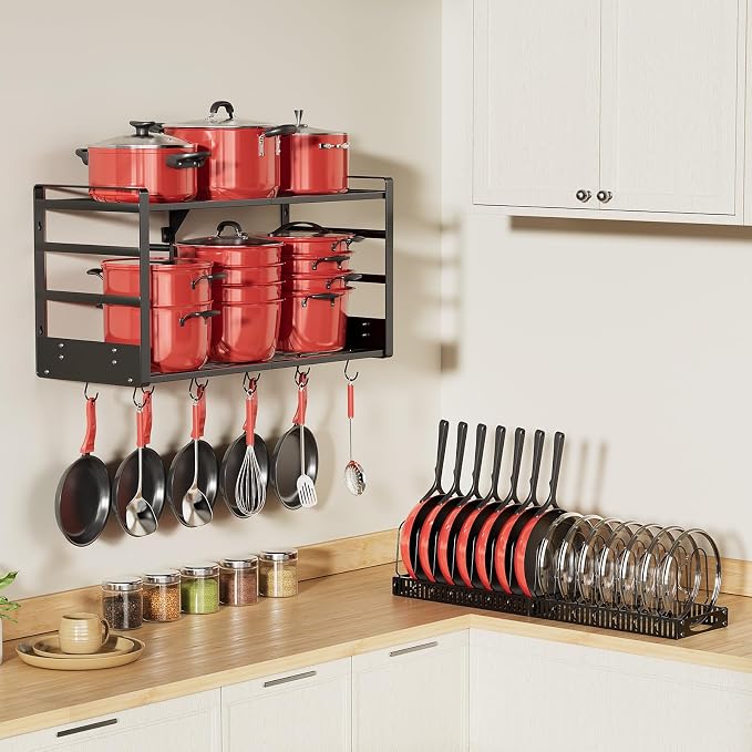 31 Inch Pot Rack Wall Mounted, 2-Tier Pots and Pans Organizer - Image 8