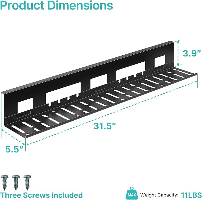 Under Desk Cable Management Tray, 31.5 Inches Metal Cord Organizer Rack - Image 9