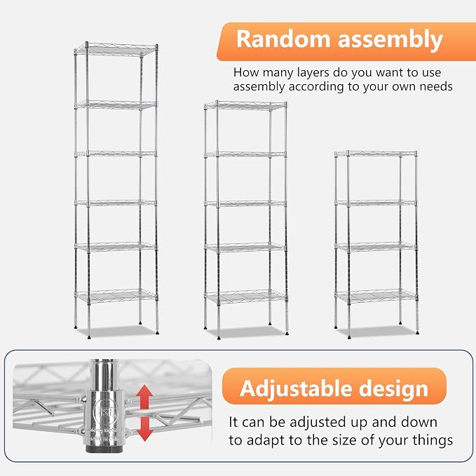 FDW 6 Tier Wire Shelving 17L x 12W x 64H Pantry Shelves Storage Rack Shelving - Image 7