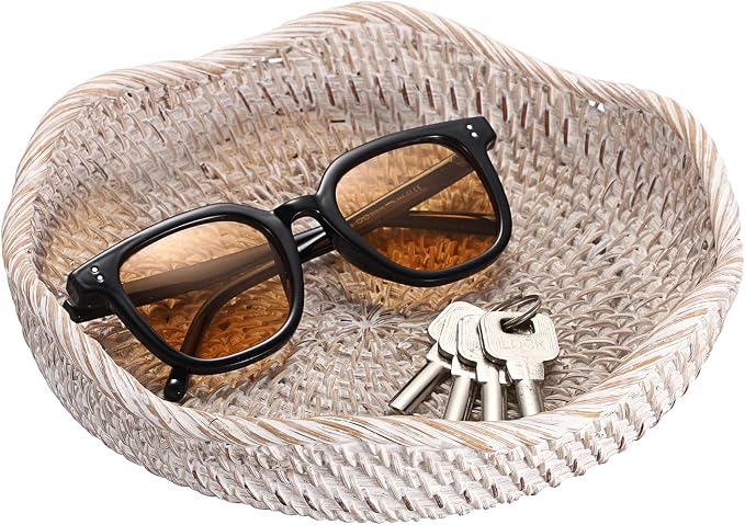 Hipiwe Decorative Key Tray Rattan Storage Bowl Food Serving Basket - Image 9