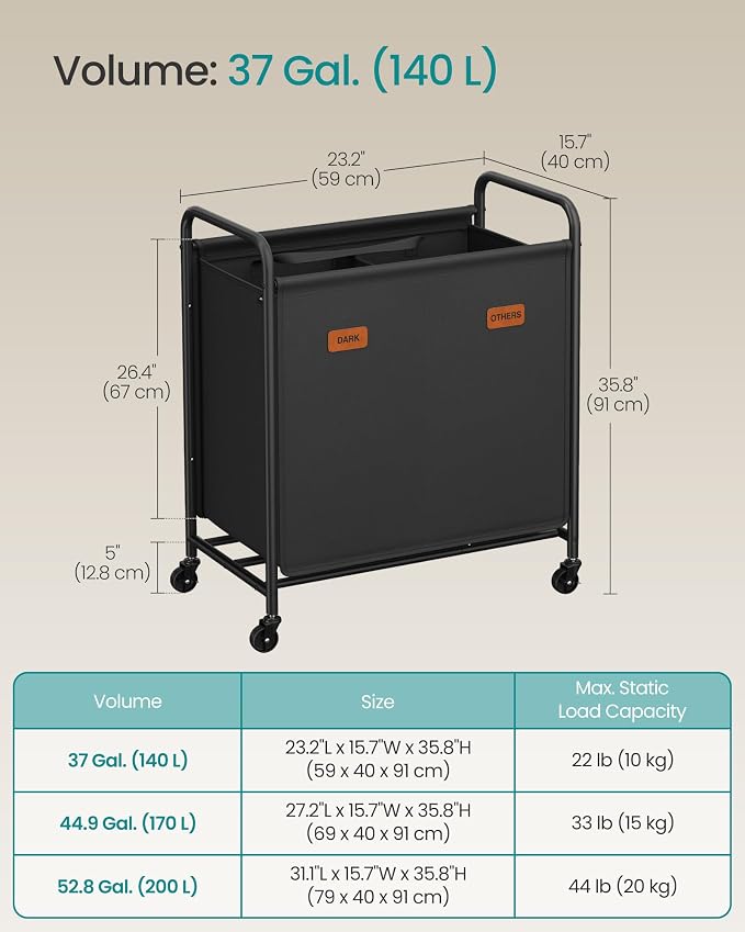 SONGMICS 2-Section Laundry Sorter, Laundry Hamper - Image 6