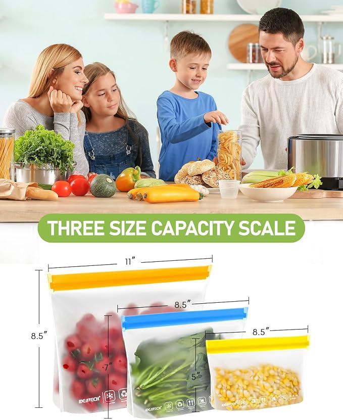 IDEATECH 12Pack Food Storage Bags Dishwasher Safe, BPA Free Reusable Snack Bags - Image 6