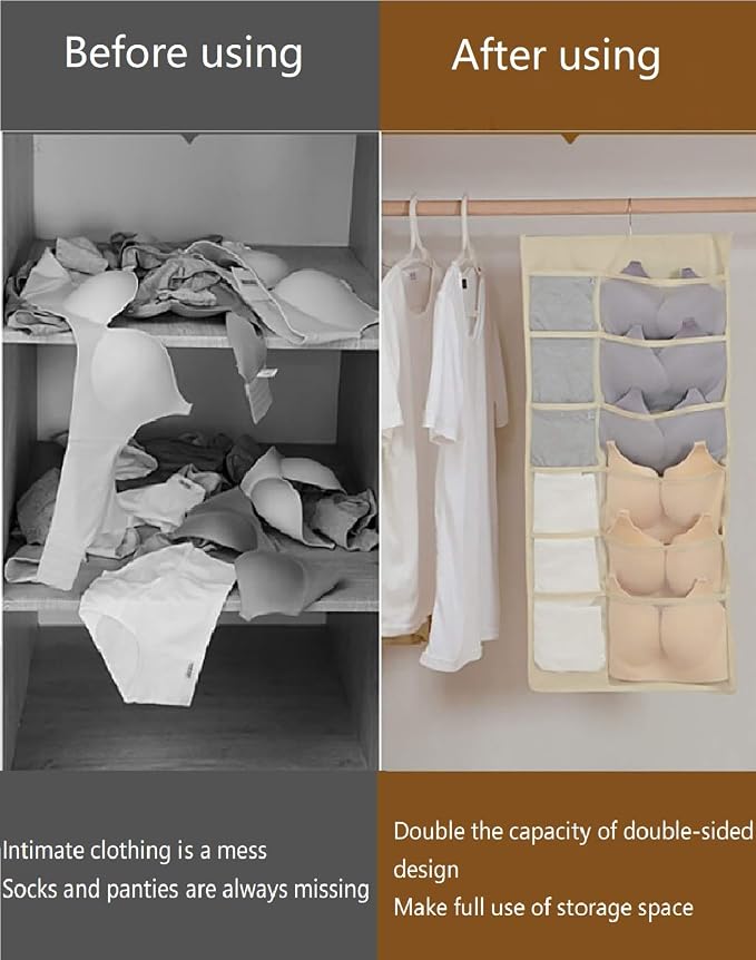 Closet Hanging Organizer with Mesh Pockets & Rotating Metal Hanger, Dual Sided - Image 7
