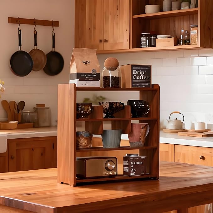 Coffee Cup Holder for Countertop Walnut Wood Coffee Mugs Holder for Kitchen Mug - Image 7