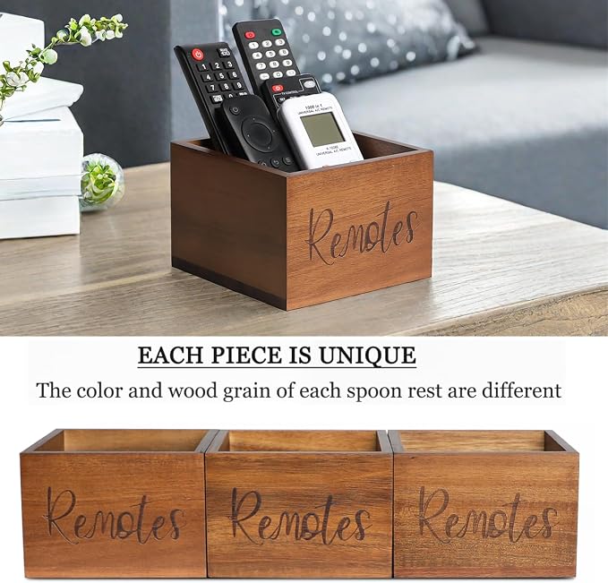 Acacia Wood Remote Control Holder Caddy, TV Organizer - Image 8