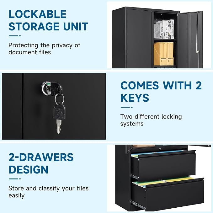 2-Drawer Metal File Cabinet, Lateral Vertical Filing Cabinets - Image 8