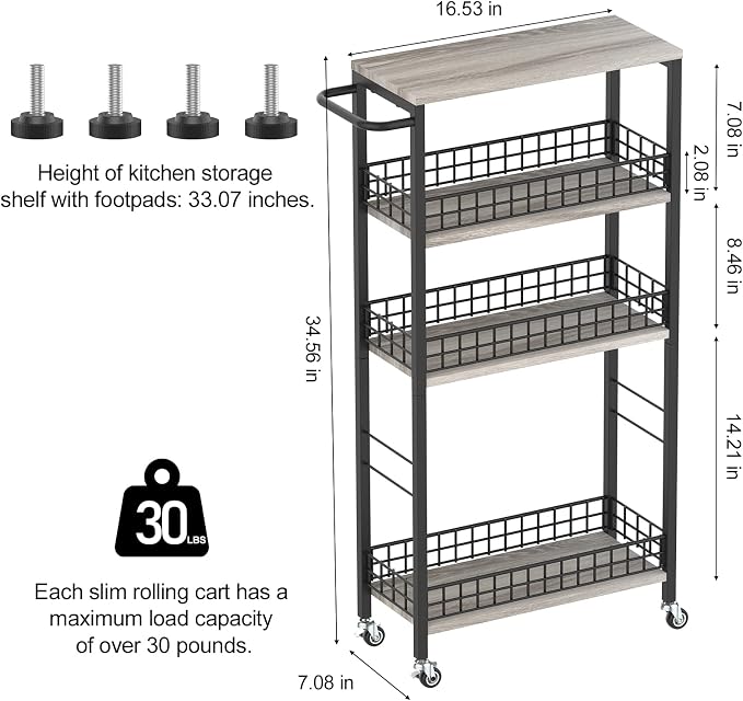 4 Tier Slim Storage Cart Narrow Laundry Cart on Wheels Utility Kitchen Rolling - Image 8