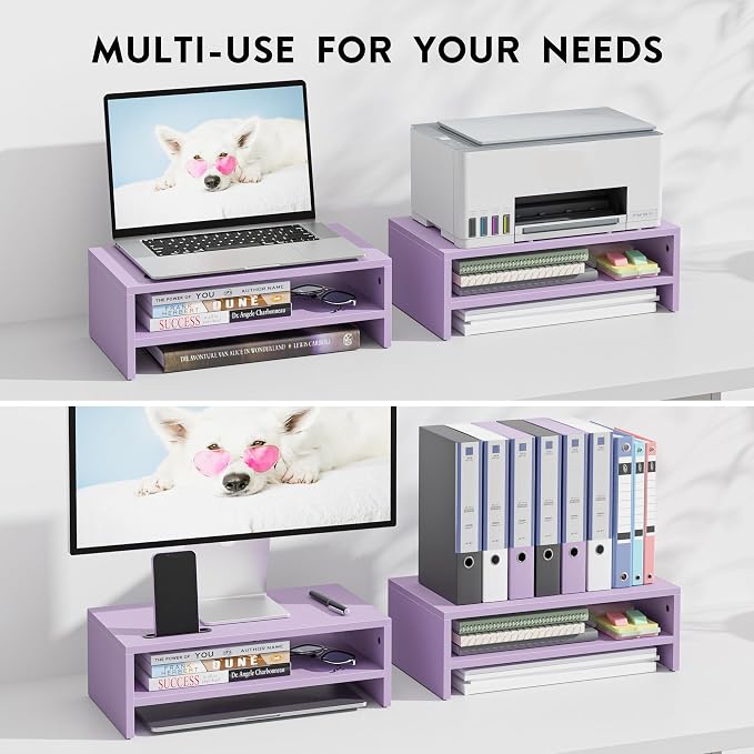 BONTEC Wooden Monitor Stand Riser, 2-Tier Desk Shelf - Image 7