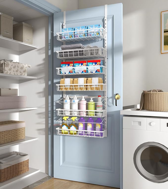 Mefirt Over The Door Pantry Organizer, Wall Mount Spice Rack 6-Tier White | - Image 9