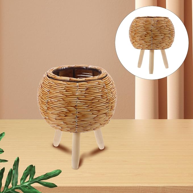Plant Pot Rack Woven Rattan Flower Basket Stand Indoor Planter Holder - Image 9