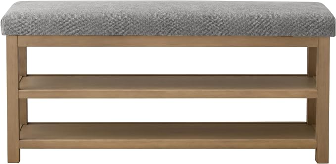 Zihanhome Shoe Rack Bench with Cushion, 2 Tier Solid Wood Storage Bench - Image 9