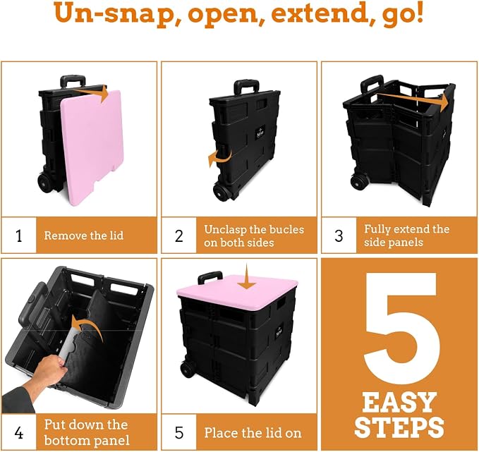 Collapsible Ultra-Slim Pack-N-Roll, 2 Wheel Utility Cart w/Lid Used as Seat up - Image 9