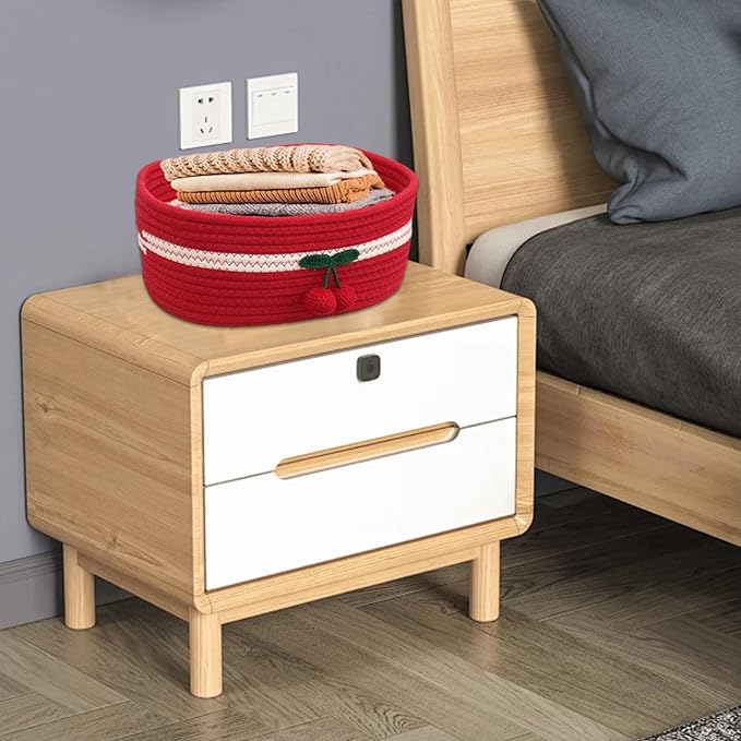 Organizer Baskets 12x8in Rectangle Cozy Woven Cherry Cute Basket Stackable - Image 6