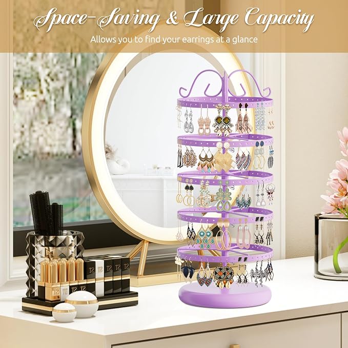 MODOWEY Rotating Earring Holder Organizer Stand, 5 Tiers Metal Tree, - Image 8