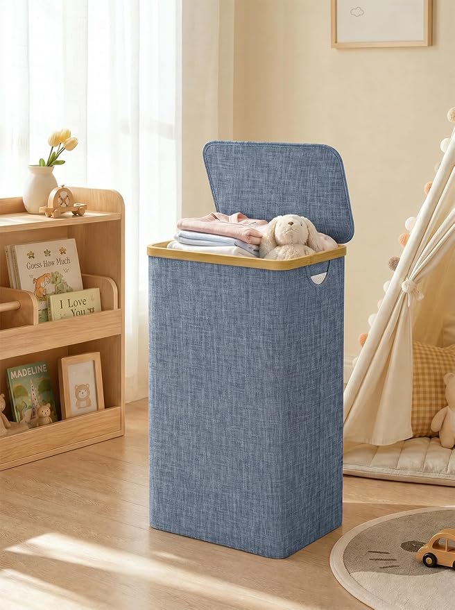 iEGrow Laundry Basket with Lid, 110L Large Laundry Hamper with Banboo Handle - Image 8