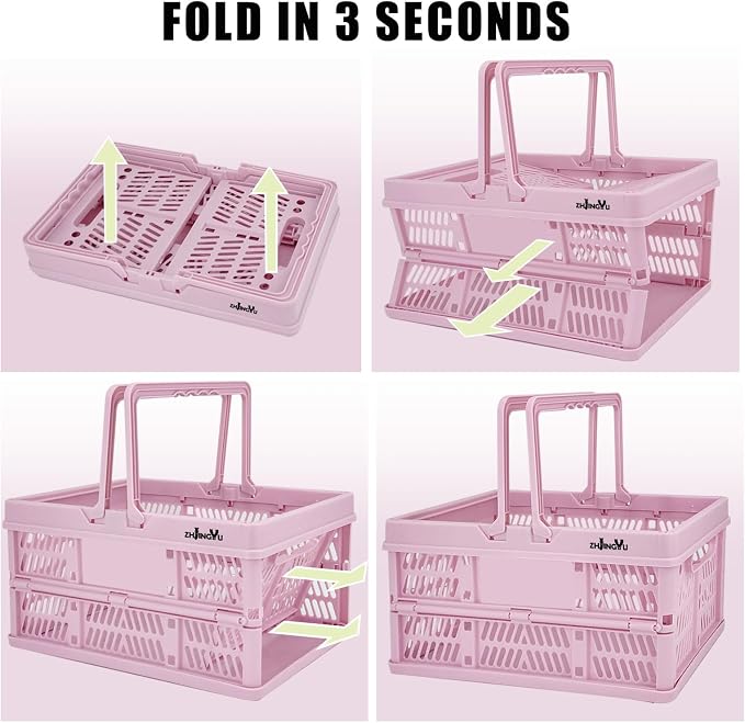 Pink Plastic Baskets with handles, 14.96"x9.84"x7.87" foldable shopping basket - Image 7