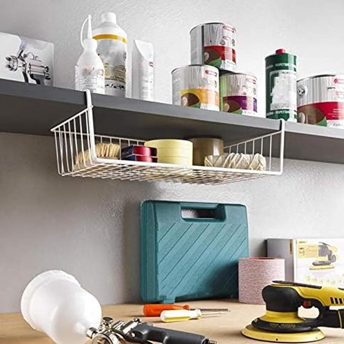 Tebery 2 Pack White Under Shelf Wire Basket Hanging Storage Baskets, Under - Image 5