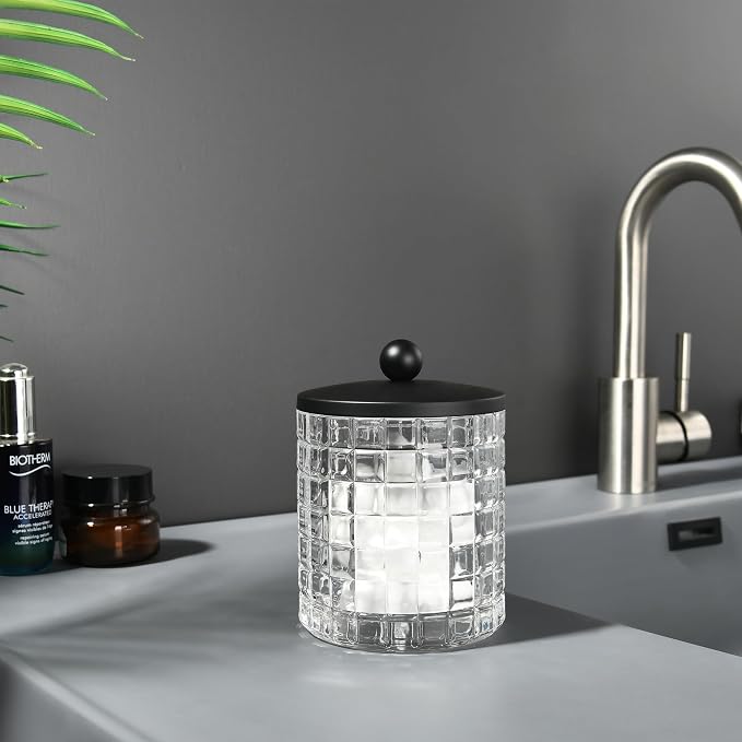 Glass Cotton Jar Holder Matte Black Lid, Elegant Bathroom Storage Canister - Image 8