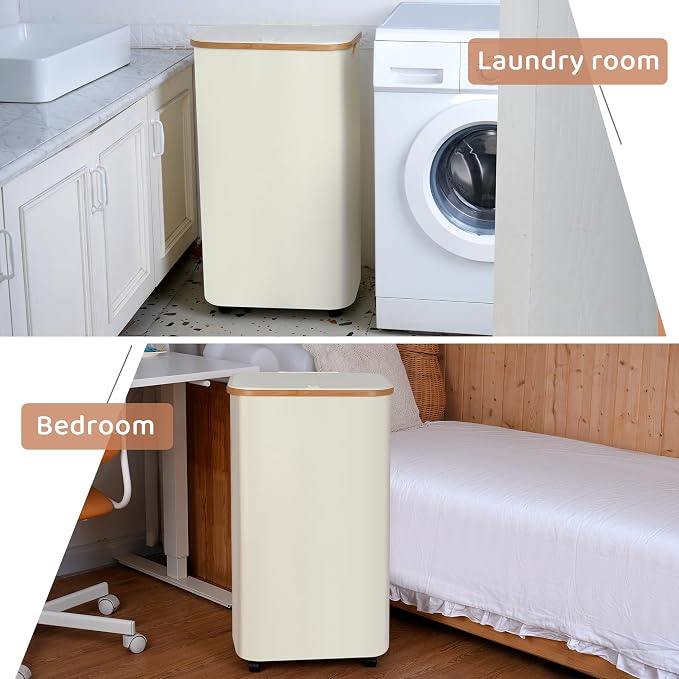 Laundry Basket with Wheels, 110L Beige Clothes Hamper - Image 6