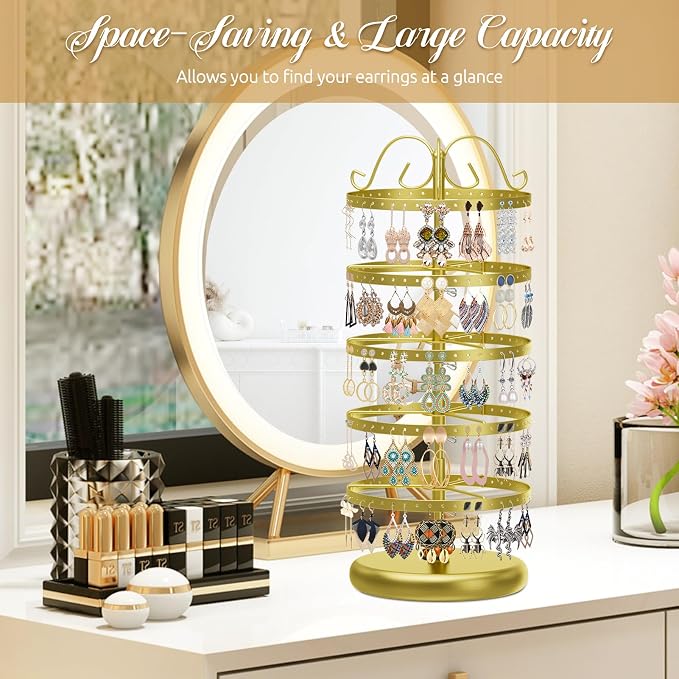 MODOWEY Rotating Earring Holder Organizer Display, 5 Tiers Metal Tree, - Image 8