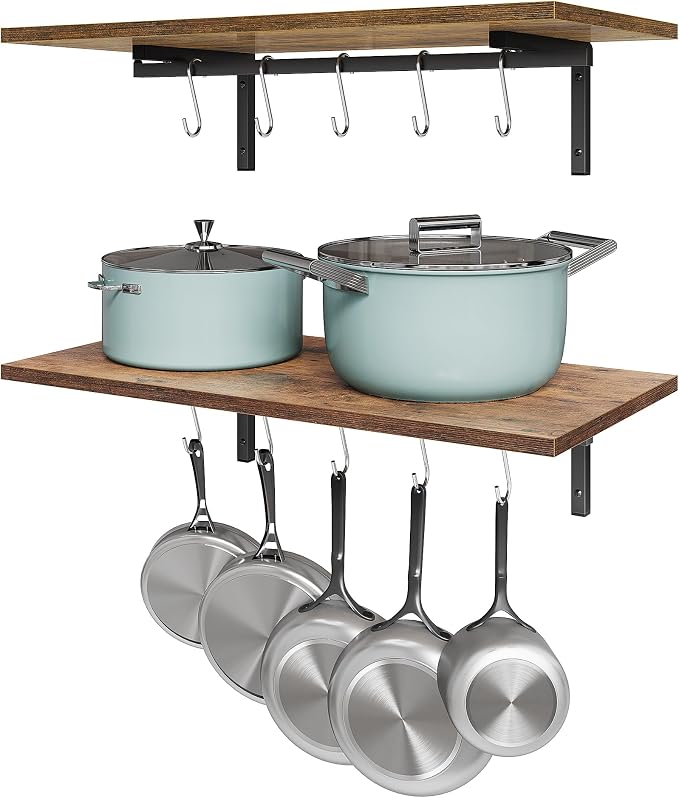 OROPY 2 Pack Wooden 23.6'' Pot Pan Hanging Rack Wall Mounted - Image 8