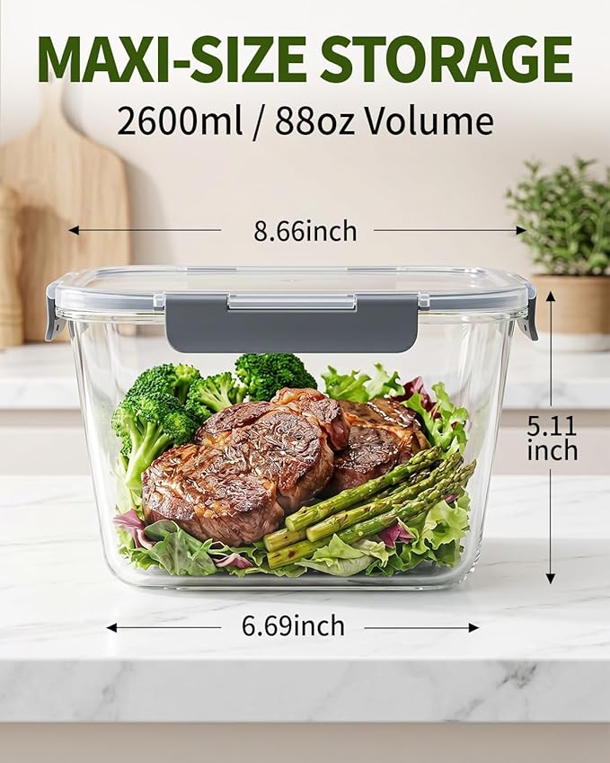 2 Pack 88oz/11 Cups Large Glass Storage Containers - Image 6