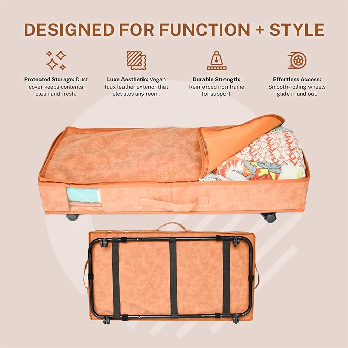 Premium Under Bed Storage with Wheels, Low Profile Rolling Storage Box in Vegan - Image 9