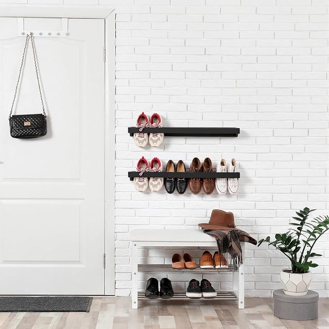 Wenqik 2 Pcs Wall Mounted Wooden Shoe Rack 30 Inch Rustic Wood Wall Hanging - Image 7