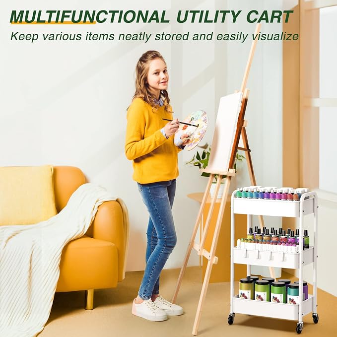 LEHOM 3 Tier Rolling Utility Cart, Metal Trolley Cart - Image 8