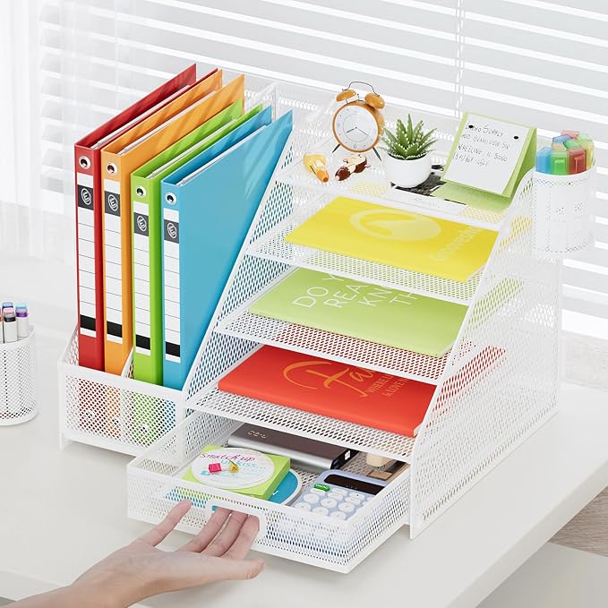 Marbrasse Desk Organizer with File Holder, 5-Tier Paper Letter Tray Organizer - Image 7