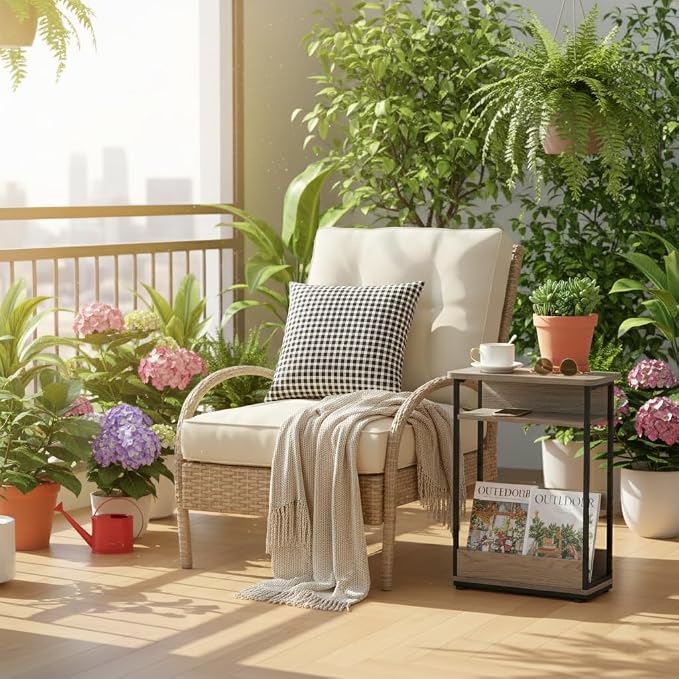 Vintage Narrow Side Table with Storage Shelf, 3 Tier Slim End Table Modern Sofa - Image 9