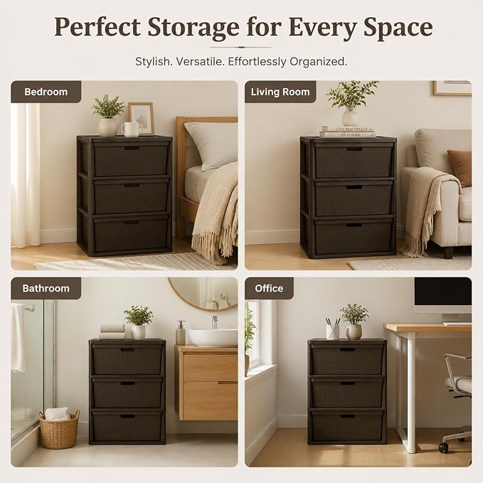 Wide 3 Drawer Plastic Storage Tower Organizer, Tool-Free Assembly Drawer Unit - Image 9