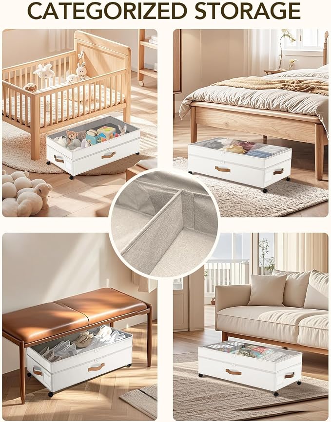 Under Bed Storage with Wheels, 10 inches Under Bed Storage Containers, 65L XXL - Image 7