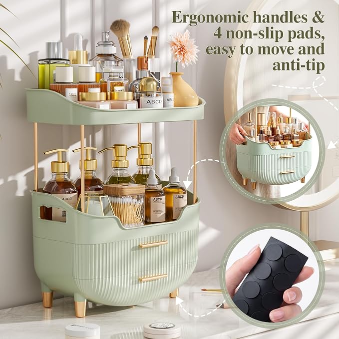 4-Tier Makeup Organizer Bathroom Countertop Storage Green | Versatile Storage - Image 5