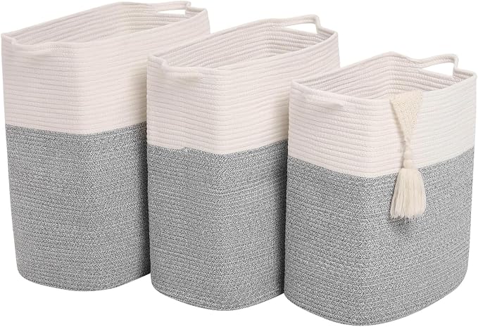 Tall Laundry Basket With Handles, Woven Cotton Rope Big Laundry Hamper Sorters - Image 9