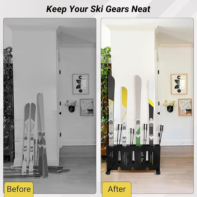 4-Pair Ski Storage Rack w/Width-Adjustable Fixing Bars, Heavy Duty Metal - Image 7