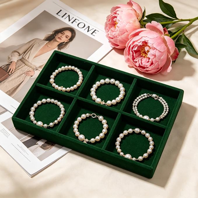 Velvet Jewelry Trays for Drawers, Dark Green 6 Grids | Stackable Jewelry Drawer - Image 5