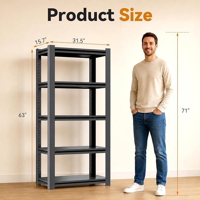 SAWJEC Garage Shelving Unit, Compact Heavy Duty Metal Shelving, Adjustable - Image 8