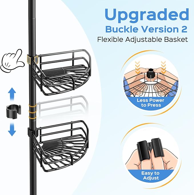 HAMITOR Corner Shower Caddy Tension Pole: 4-Tier Large Capacity Bathroom - Image 6
