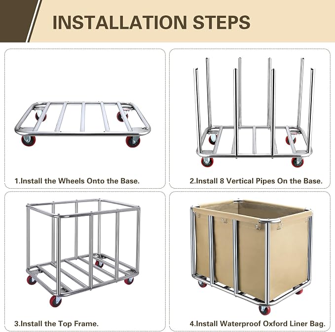 Commercial Laundry Cart with Wheels, 400L Large Industrial Laundry Cart - Image 6