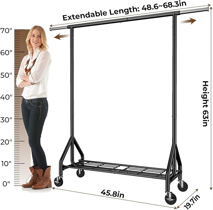 Heavy Duty Clothes Rack Load 450 LBS, Metal Garment Rack, Standing Rolling - Image 8