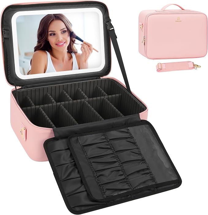 Relavel Large Makeup Case with LED Mirror, Train Cosmetic Case with Separate - Image 8