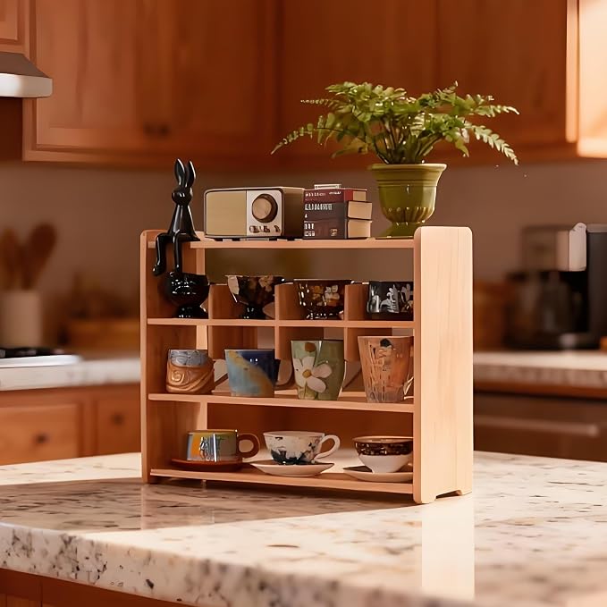 Coffee Cup Holder for Countertop Walnut Wood Coffee Mugs Holder for Kitchen Mug - Image 7