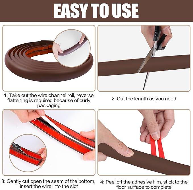 Floor Cord Cover Self Adhesive Cord Hider, 10FT Cable Management, Extension - Image 8