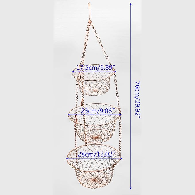 Metal Fruit Basket Anti Deformed Hanging Basket 3 Tiers Foldable Vegetable - Image 9