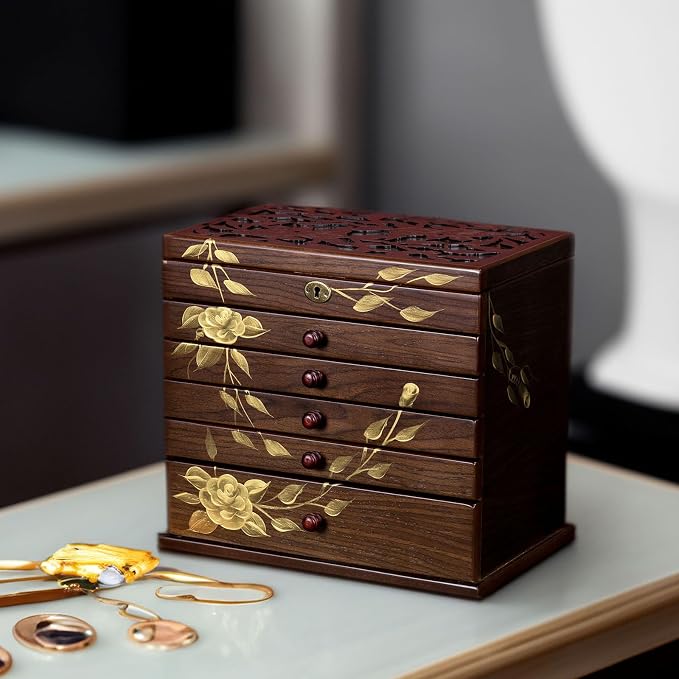 Hand-painted Wooden Jewelry Box, 7 Layer Jewelry Organizer, Vintage Wooden - Image 8