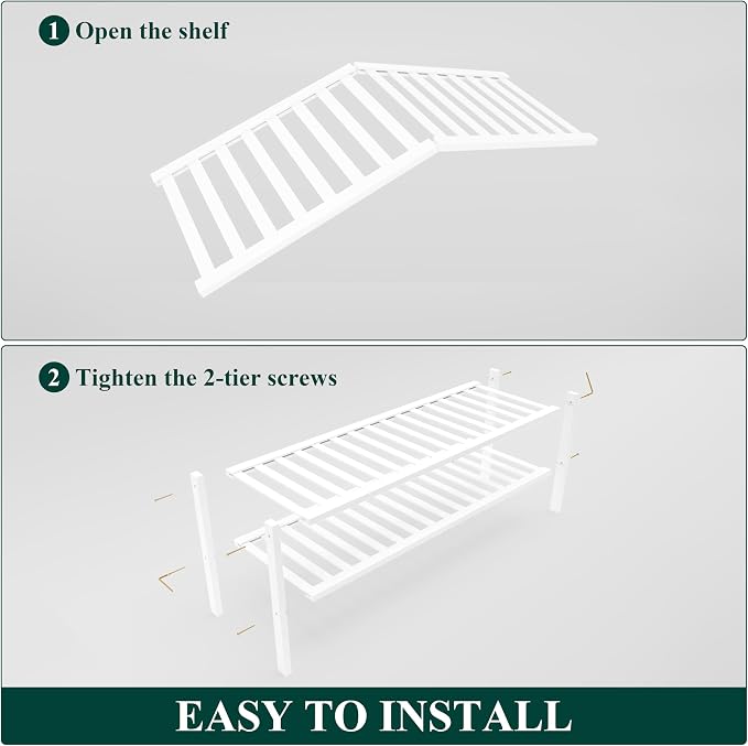Smiry Bamboo Shoe Rack for Closet, 2 Tier Long Wooden Stackable Shoe Organizer - Image 6