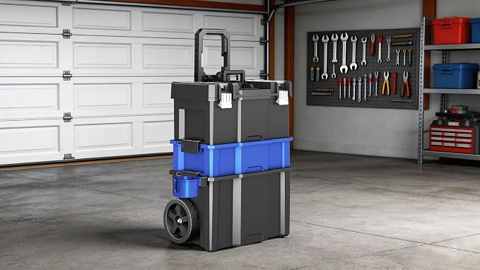 Rolling Tool Box With Wheels | 3 Tier Portable Stackable Tool Box Set | Garage - Image 7