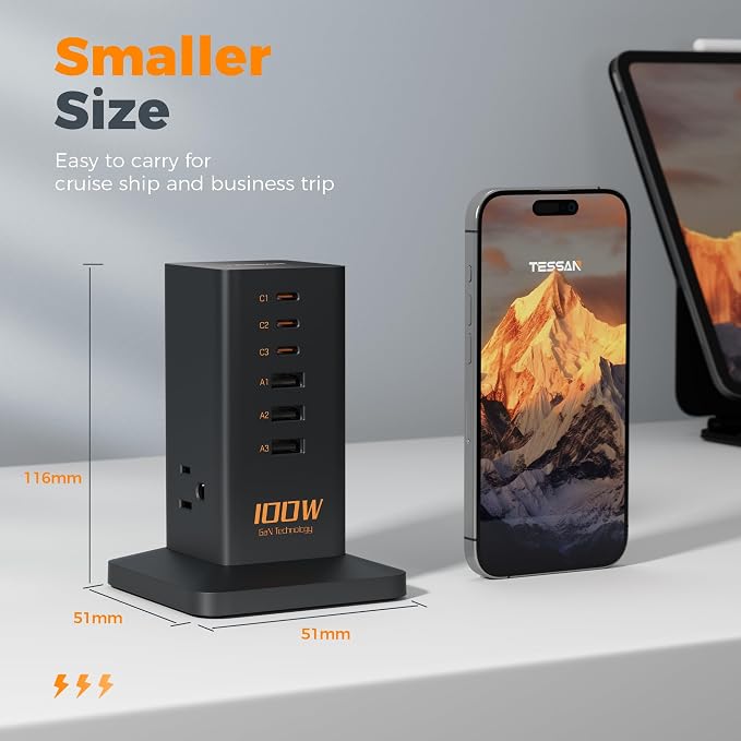 Charging Station PD 100W, TESSAN 9-in-1 USB C Power Strip - Image 6